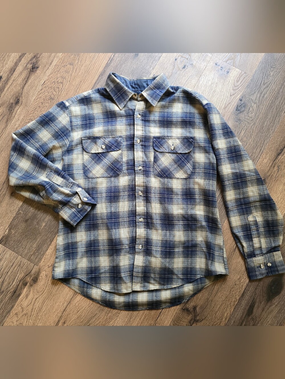 High Sierra Blue and Cream Plaid Flannel Long-Sleeve Shirt